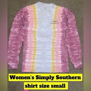 Simply Southern Women's Long Sleeve Tie-Dye Top - Pink, Yellow, White